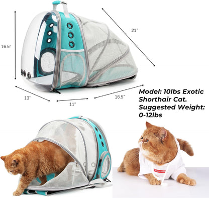 Lollimeow Cat Carrier Backpack, Bubble Expandable Backpack Carrier, Pets and Small Dogs,Airline-Approved, Designed for Travel, Hiking, Walking & Outdoor Use (Back Expandable-Green)
