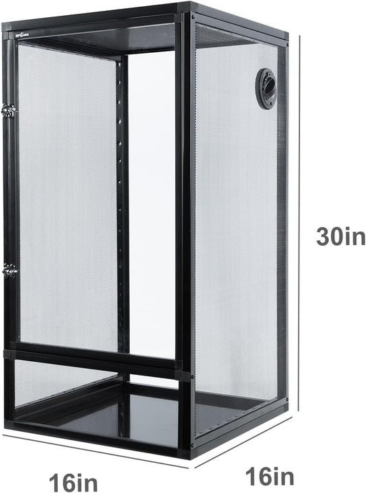 REPTI ZOO 16" x 16" x 30" Front Opening Chameleon Cage with 3-Sided Metal Mesh, 33 Gallon Screen Vertical Terrarium with Background Sticker, Tall Enclosure for Chameleon, Tree Frog, Arboreal Reptiles - Pawvie