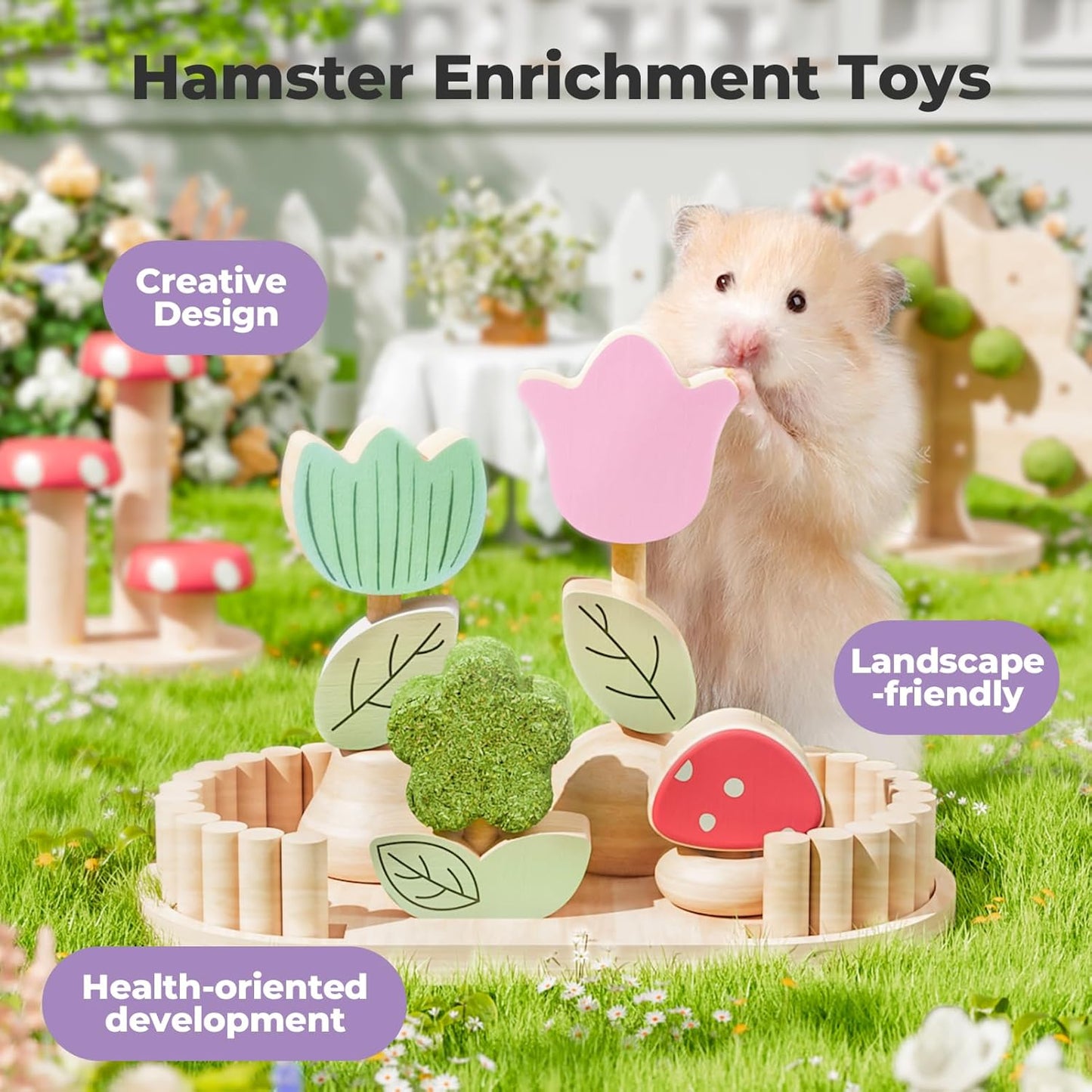 mini&moe Hamster Chew Toys for Teeth - Guinea Pig Chews Enrichment Toys Natural Edible Rabbit Chew Toy for Bunny, Rat, Chinchilla, Gerbils and Others Small Animal