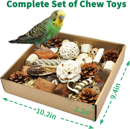 Natural Bird Foraging & Parrot Shredding Toys Box - Interactive Chewing and Foraging Toys for Parakeets, Cockatiels, Conures, Love Birds, and Small to Medium Birds