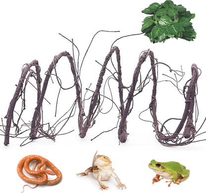 VCEPJH Long Reptile Vines Terrarium Plants 118 Inches Flexible Climbing Branch Snake Tank Accessories Greenery Habitat Decor for Bearded Dragon Chameleon Gecko Frog Lizard (S)