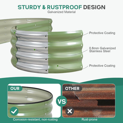 Galvanized Raised Garden Bed - 4×2×1ft (2 Packs) Planter Raised Beds for Gardening | Oval Metal Garden Planter Box with Safety Edging and Gloves for Vegetables Fruits and Flower OliveGreen