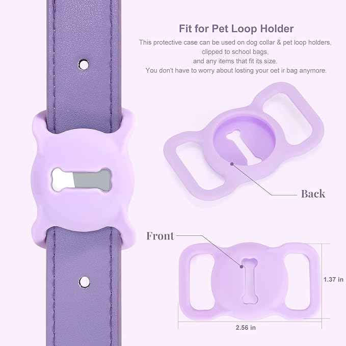 Airtag Leather Dog Collar for Small Medium Large Dog Adjustable Soft Padded Air Tag Puppy Collar Heavy Duty Metal Buckle Collar with Anti-Lost Airtag Holder Protective Case,S,Purple