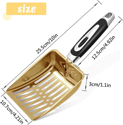 Stainless Steel Cat Litter Scoop - Metal Medium Cat Litter Scoop - Sturdy Mesh Scooper - Easy to Clean - Suitable for Cat Litter Box - Golden