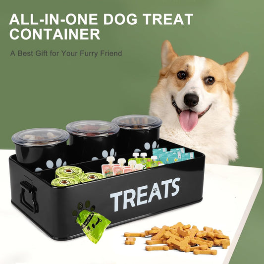 28oz Metal Dog Treat Container Set of 3,Dog Treat Jars with Airtight Lids,Cat Treat Jar,Dog Treat Canister for Countertop,Coated Galvanized Steel Dog Treats Station-Black