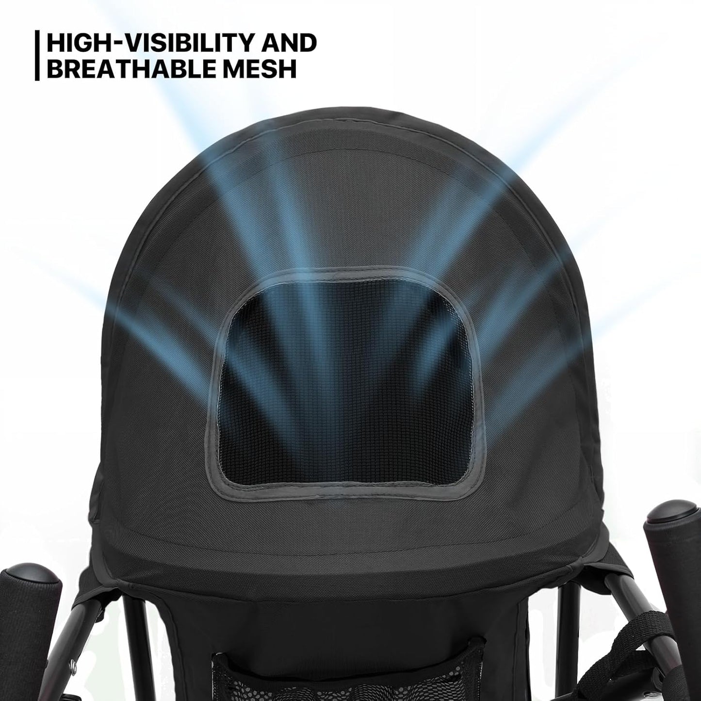 MoNiBloom 4 Wheels Pet Stroller, Easy-Fold Puppy Cage Jogger Stroller with Sun Cover, Pad and Rear Storage Bag, Breathable and Visible Mesh for Small/Medium Pets up to 22 lbs, Black - Pawvie