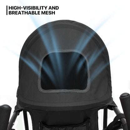 MoNiBloom 4 Wheels Pet Stroller, Easy-Fold Puppy Cage Jogger Stroller with Sun Cover, Pad and Rear Storage Bag, Breathable and Visible Mesh for Small/Medium Pets up to 22 lbs, Black - Pawvie