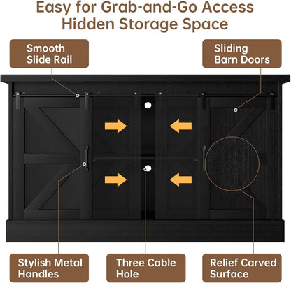 55-75 Gallon Fish Tank Stand with Sliding Barn Doors & Power Outlet, Heavy Duty Aquarium Stand with Cabinet Storage for Fish Tank, Turtle Tank, Reptile Terrarium, 1000LBS Capacity, Black
