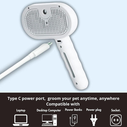 4 in 1 Cat Steam Brush: steam brush for cats, Grooming, Shedding, Mist Spray, Hair Removal Comb & Massager, USB Rechargeable Self Cleaning cat steam brushes for indoor cats - Pink