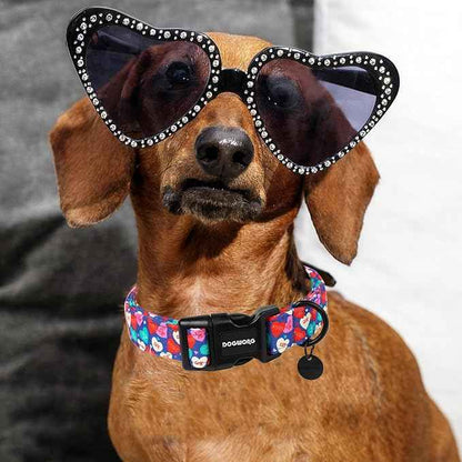 DOGWONG Valentine's Dog Collar - Blue Heart Candy Adjustable Cotton Heart Dog Collar - Perfect for Small, Medium, Large Dogs