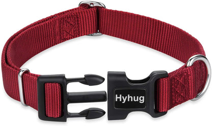 Hyhug Dog Collar with Quick Release Buckle, Nylon Adjustable Durable Cute Pet Collars for Medium Dogs, Boy and Girl(Medium, Red)