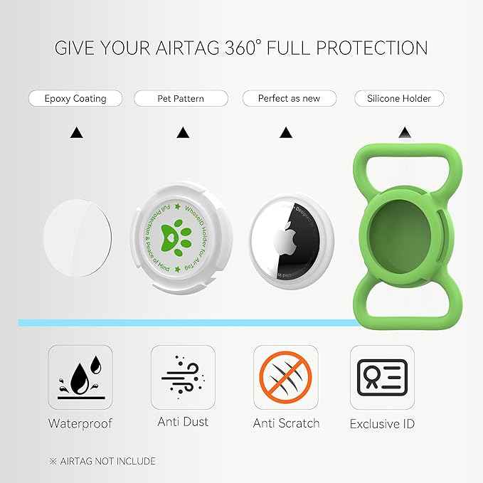Airtag Dog Collar Holder, Durable & Lightweight Airtag Case, Slide-on Waterproof Protective Air Tag Holder for Dog Collar - for Dogs and Cats (Green, Large)