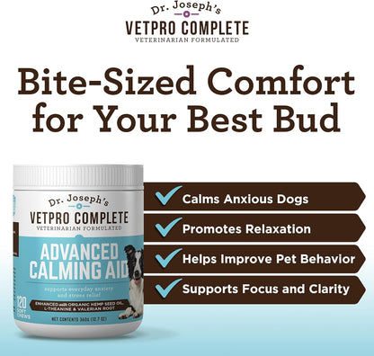 VetPro Advanced Calming Aid, Dog Anxiety Treats, Enhanced with Organic Hemp Seed Oil, Veterinarian Formulated Dog Calming Treats