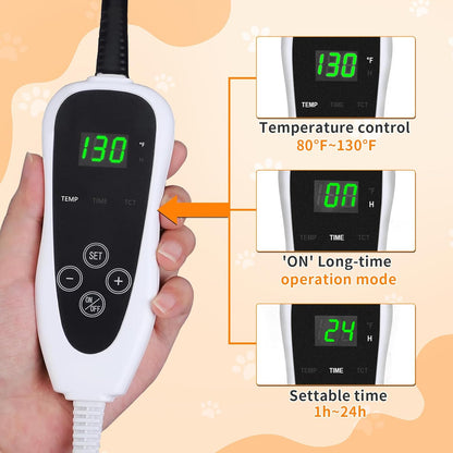 Cat Heating Pad, 16 in Round Heated Bed Smart Thermostatic Switch, Add Wire Rope Cat Carpet Puppy Whelping Supplies, Comes with a Plush Cloth Cover - Apricot