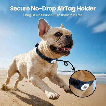for air tag Dog Collar Holder with QR ID, Durable & Waterproof Silicone for air tag Case Accessories, Scan Alert, Instant Location, Pet Online Profile, Contacts Info (1 Pack, Navy Blue)