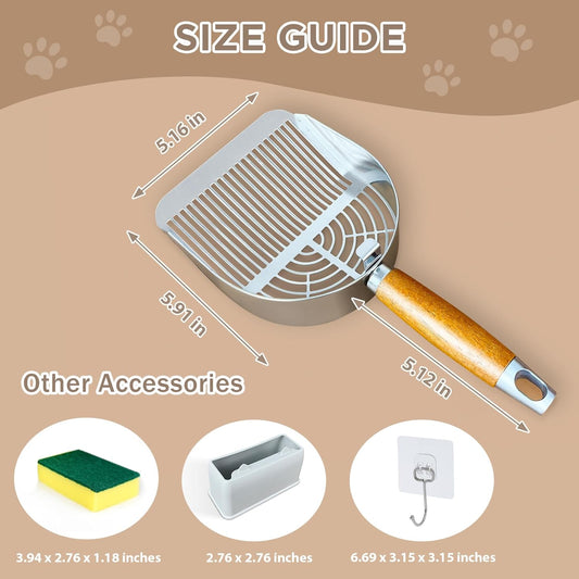 Cat Litter Scoop, Litter Scooper, Metal Cat Litter Scoop, Stainless Steel Cat Litter Scoop, Kitten Pooper Lifter, Kitty Metal Scooper with Holder for Cat Litter Box Strip Holes Easy Cleaning