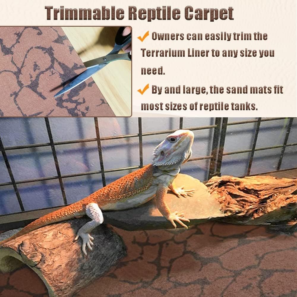 Tfwadmx Reptile Carpet Sand Mat for Bearded Dragon Terrarium Substrate Liner Brown Reversible Lizard Bedding Mats for Cage Leopard Gecko Tortoise Turtle Snake Chameleon with Tweezer 20"x 39"(1 Pcs)