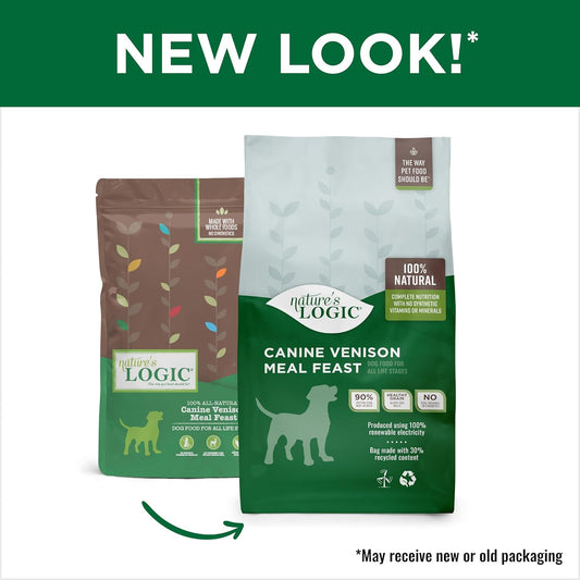 NATURE'S LOGIC Dry Dog Food - 100% Natural - No Synthetics - for All Ages, Sizes, Breeds - Free from Common Allergens, High Protein - Venison Meal Feast, 13lbs