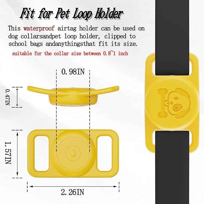 4 Pack Waterproof AirTag Dog Collar Holder Compatible with Apple AirTag, Silicone Hidden Loop Holder for Airtag Tracker, Anti-Lost Dog Collar Air Tag Accessories(Yellow,Pink,Purple,Light Green)