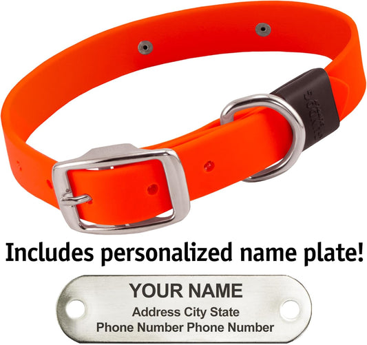 Biothane Custom Dog Collar – Waterproof, Stink-Proof Personalized Collar with Name & Phone Number – Durable, Many Sizes and Colors – Assembled in USA (Hunter Orange)