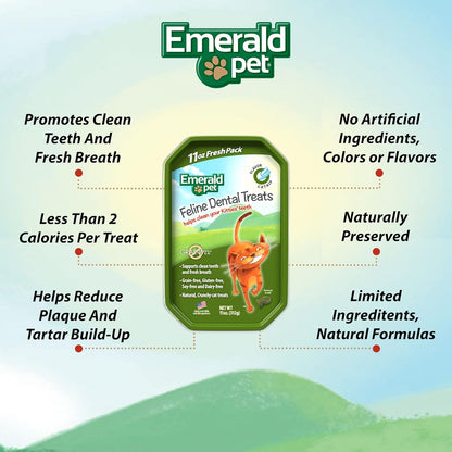 Feline Dental Treats — Tasty and Crunchy Cat Dental Treats Grain Free — Natural Dental Treats to Clean Cat Teeth, Freshen Cat Breath, and Reduce Plaque and Tartar Buildup — Catnip Treats, 11 oz