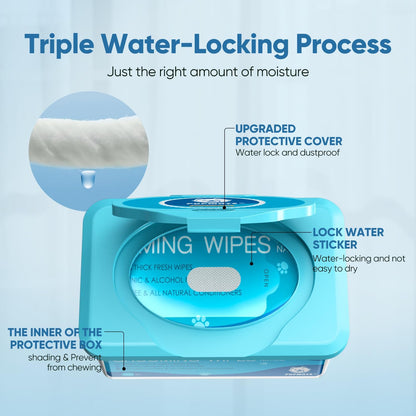 Pet Wipes for Dogs & Cats, Extra Moist & Thick Grooming Puppy Wipes with 100 Fresh Counts, Aloe Vera/Nature