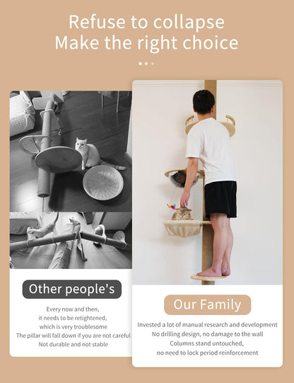 Floor-to-Ceiling Cat Tree with Natural Sisal Rope Scratching Post - Adjustable Height (55-119 Inches) - Modern Cat Activity Tree, Cat Scratcher Post