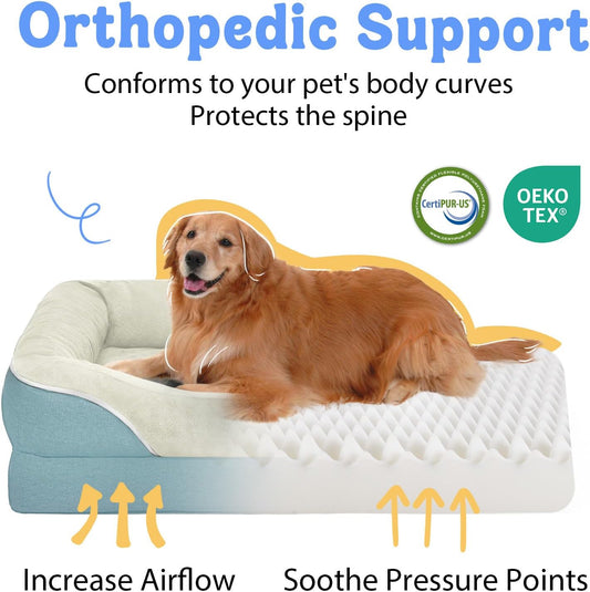Washable Orthopedic Large Dog Bed - Removable Orthopedic Foam Dog Beds with Bolsters Waterproof Large Dogs Bed and Non-Slip Bottom Extra Large Dogs Beds Sofa
