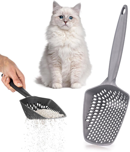 Set of 1 Cat Litter Scoop with Small Holes, Deep Sifting Shovel for Fine Litter, Reptile Terrarium Sand & Rabbit Pooper Lifter, Hanging Handle Poop Scooper (Gray, Set of 1)