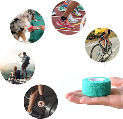 9 Pack 1" x 5 Yards Self Adhesive Bandage Wrap Self Stick Wrap for Ankle, Wrist, Finger, Sports, Breathable Cohesive Vet Tape for Pets (Middle Green)