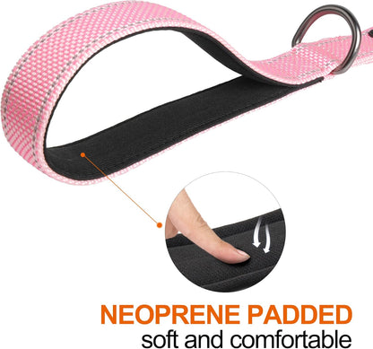 TwoEar 4FT 1IN Strong Pink Dog Leash with 2 Padded Handles, Traffic Handle Extra Control, Comfortable Soft Dual Handle, Auto Lock Hook, Reflective Walking Lead for Small Medium and Large Dogs