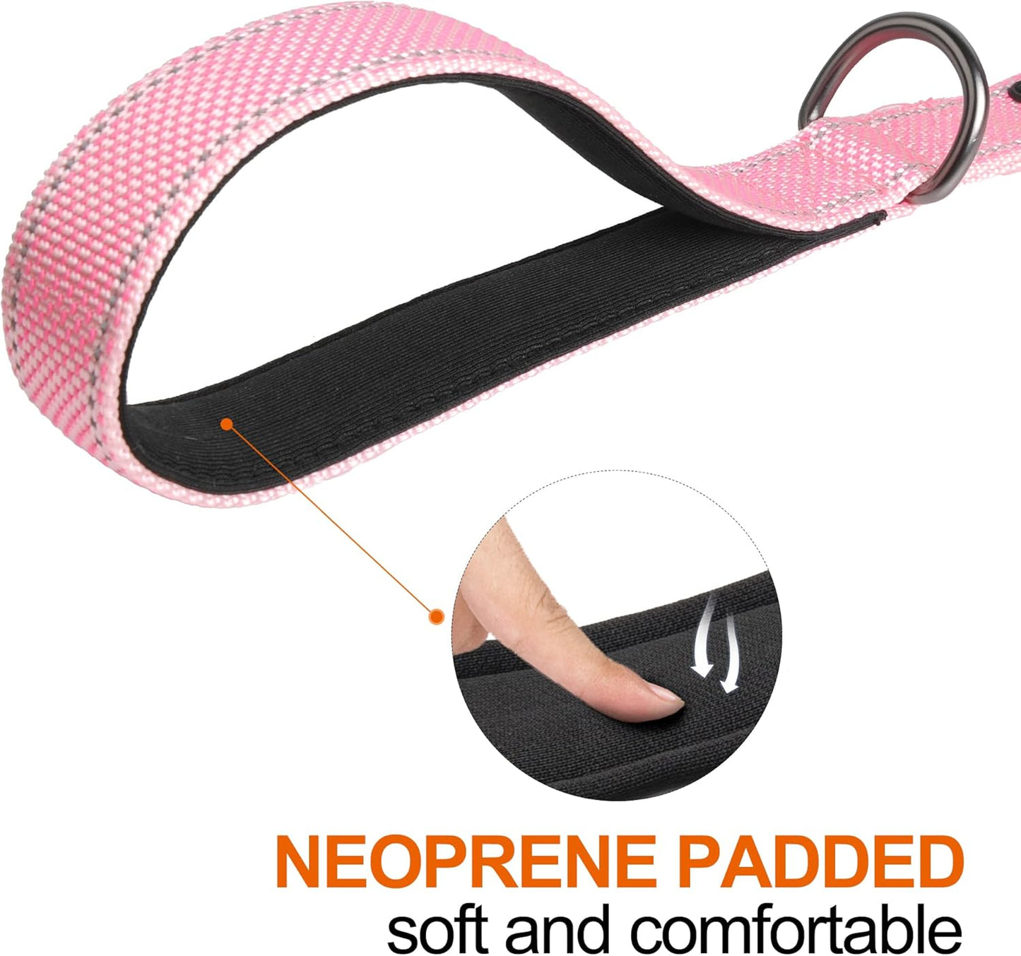 TwoEar 6FT 1IN Strong Pink Dog Leash with 2 Padded Handles, Traffic Handle Extra Control, Comfortable Soft Dual Handle, Auto Lock Hook, Reflective Walking Lead for Small Medium and Large Dogs