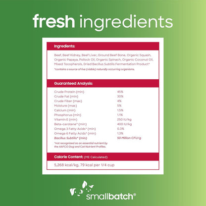 Smallbatch Freeze Dried Dog Treats, Superfood Food Topper Beef Bites for Dogs & Cats, Probiotics, Organic Ingredients, High Protein, Grain Free Healthy Treat Food Topper, Made in The USA, 18 oz Bag