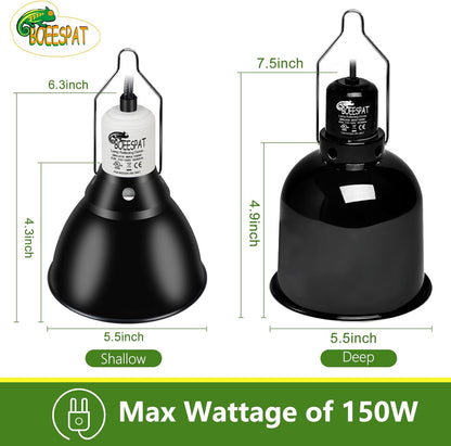 Reptile Light Fixture 5.5 inch Deep Dome with Switch, Optical Reflecting Cover for UVB/UVA Basking Bulbs & Ceramic Heat Emitters