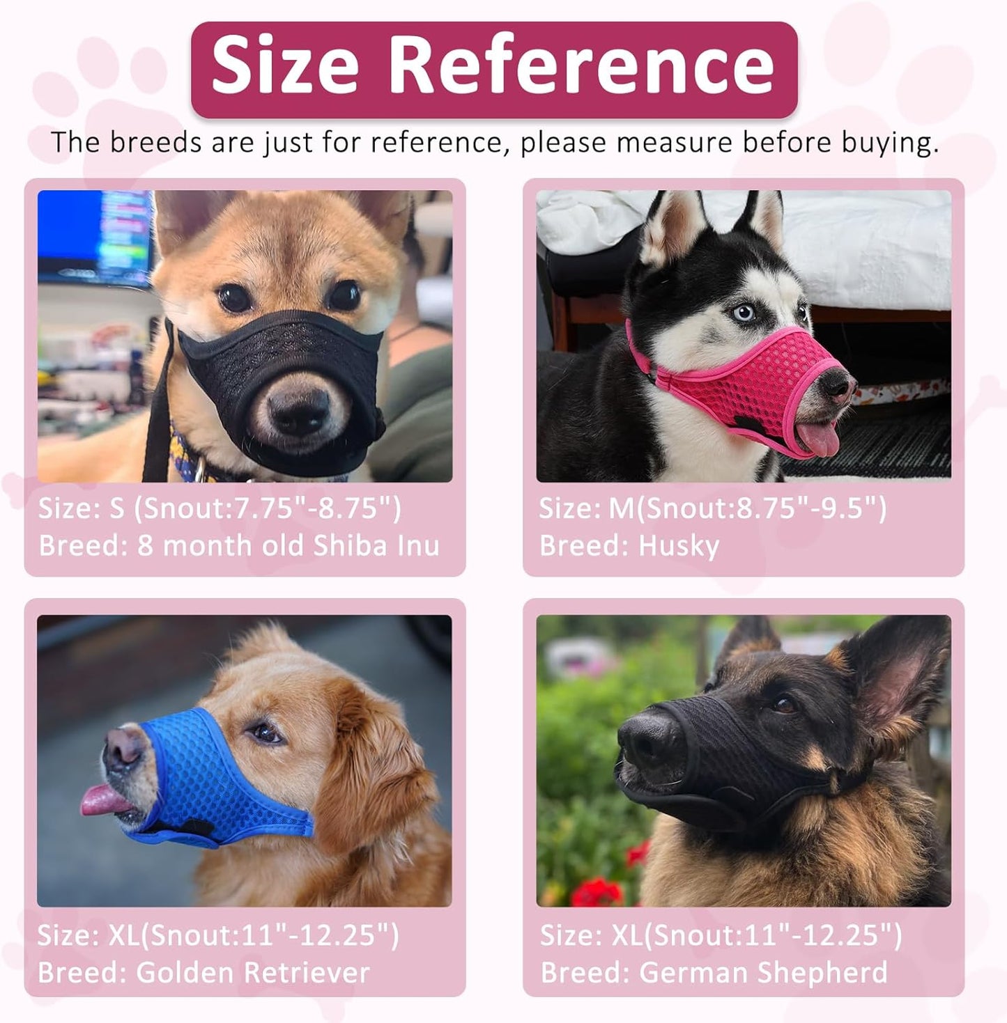 LUCKYPAW Soft Muzzle for Medium Large Sized Dogs Beagle Labrador German Shepherd, Dog Muzzle to Prevent Biting Chewing, Adjustable Breathable Mouth Guard for Grooming Walking Training(Hot Pink, L)