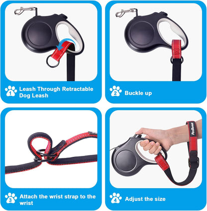 PetBonus Short Dog Leash, Safety Wrist Strap for Retractable Dog Leash, Reflective Design and Adjustable Soft Padded Handle, Extra Layer Security for Pet Stroller (Red) 1 Pack