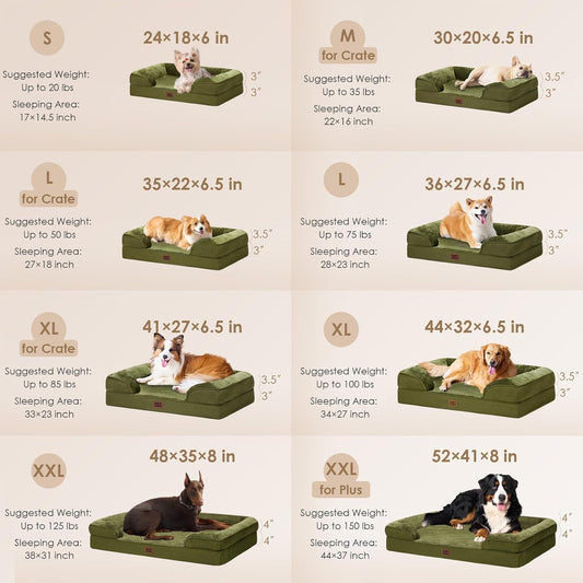 EHEYCIGA Orthopedic Dog Bed for Small Dogs, Waterproof Memory Foam Small Pet Beds with Sides, Non-Slip Bottom and Egg-Crate Foam Medium Dog Couch Bed with Washable Removable Cover, Olive Green