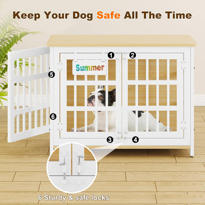 EasyCom 33" Dog Crate Furniture with Name Tag, Heavy Duty Dog Kennel Indoor for Medium and Small Dogs, Double-Doors Sturdy Metal Dog Cage, Decorate House as TV Stand, End Table, Bedside Table