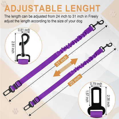 LivTee Dog Seat Belt for Car, Retractable Pet Safety Harness, Adjustable Nylon Dog Seatbelt Leash, Comfortable Dog Accessories for Vehicles (Purple-2PCS)