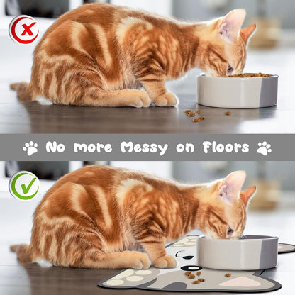 Grey Cat Food & Water Mats - Absorbent Pet Feeding Placemats 23.6 * 13.7 inch