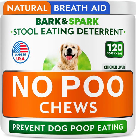 No Poo Chews for Dogs - Coprophagia & Stool Eating Deterrent with Probiotics, Digestive Enzymes & Breath Aid Support - Stop Dog Poop Eating - Made in USA - 120Ct (Chicken Liver)