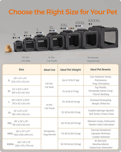 Feandrea 36 Inches Collapsible Soft Dog Crate, Portable Travel Dog Crate for Indoor and Outdoor Use, Dog Carrier Kennel with Safety Zippers, for Living Room, Car, Travelling, Smoke Gray UPDC090G02
