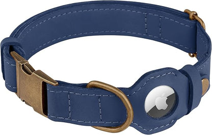 AirTag Dog Collar - Genuine Leather Dog Collar with Apple AirTag Holder and Metal Buckle - Smart GPS Tracking Pet Collars (Smoky Blue, S, 12"-15" Neck Fit) (Smoky Blue, XL, 20"-25" Neck Fit)