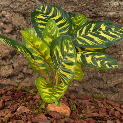 Reptile Terrarium Decor Plants, Bearded Dragon Tank Accessories fit Crested Gecko Leopard Lizard Chameleon Ball Python Snake Frog - Yellow Fake Prayer Peacock Plants