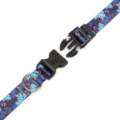 Mercano Adjustable Dog Collar - Special Design Patterns, Soft Nylon Comfortable Durable Pet Collar for Small Medium Large Dogs (S, Monstera)