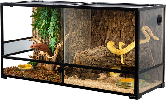 REPTIZOO 88 Gallon Large Reptile Terrarium 48" x 18" x 24" Knock-Down Glass Reptile Tank with Double Hinge Door & Screen Ventilation, Supporting Used as 2 Separate Habitats Easy Assembly - Pawvie