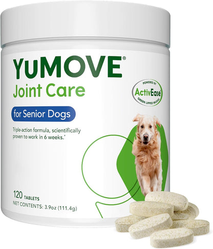 Yumove Hip & Joint Supplement for Dogs - with Glucosamine Chondroitin, Omega 3, Hyaluronic Acid, Green Lipped Mussel & Fish Oil for Dogs - Senior Dog Joint Supplement (120ct Chewable Tablets)