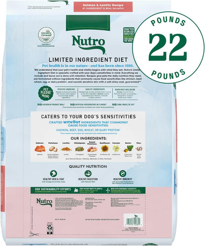 Nutro Limited Ingredient Diet Dry Dog Food, Salmon & Lentils Recipe, 22 lbs.