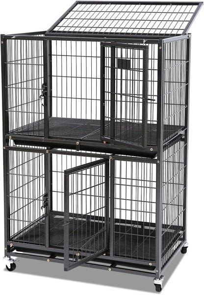Homey Pet Two Packs 31 Inch Stackable Heavy Duty Dog Crate Cage Kennel with Four Lockable Wheels, Removable Tray, Escape Proof Wire Drop Dog Crates for Small Dogs (Two Tiers)