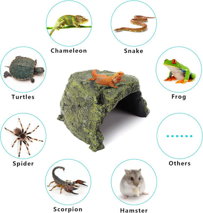 Reptile Rock Hide Cave - World 9.99 Mall Reptile Rock Hide Habitat Decoration|Natural,Non-Toxic, Made of Resin | Hideout for Small Lizards, Turtles, Reptiles, Amphibians,Fish